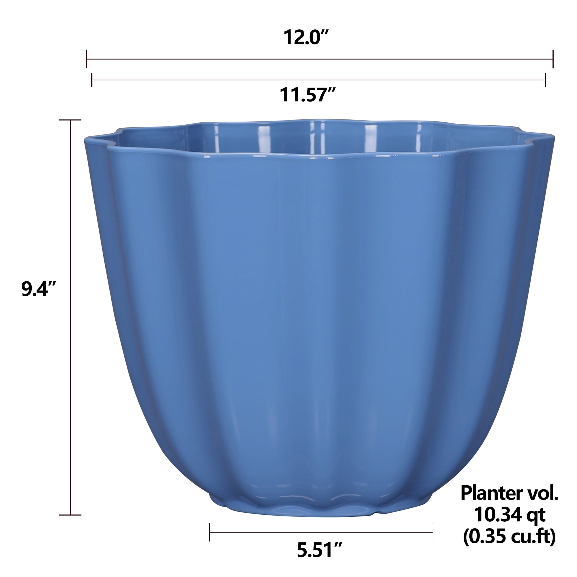 Mainstays Poppy Blue Recycled Polypropylene Resin Planter, 12 in Diameter x 9.4 in Height