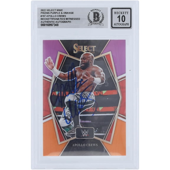 Apollo Crews WWE Autographed 2022 Panini Select Purple & Orange Prizm #157 Beckett Fanatics Witnessed Authenticated 10 Card - Fanatics Authentic Certified