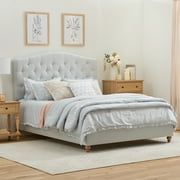 My Texas House Anna Upholstered Diamond Tufted Platform Bed, King, Light Gray