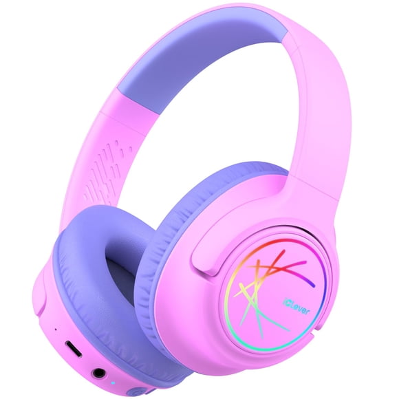 Auriculares Bluetooth iClever BTH18 para niños con luces LED 43H, color rosa y azul