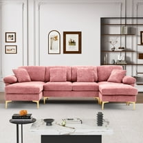 Wiilayok Modern Convertible Sectional Sofa, Velvet Fabric U Shaped Modular Couch with Double Reversible Chaise & Ottoman, 4 Seat Oversized Sofa for Living Room, Pink
