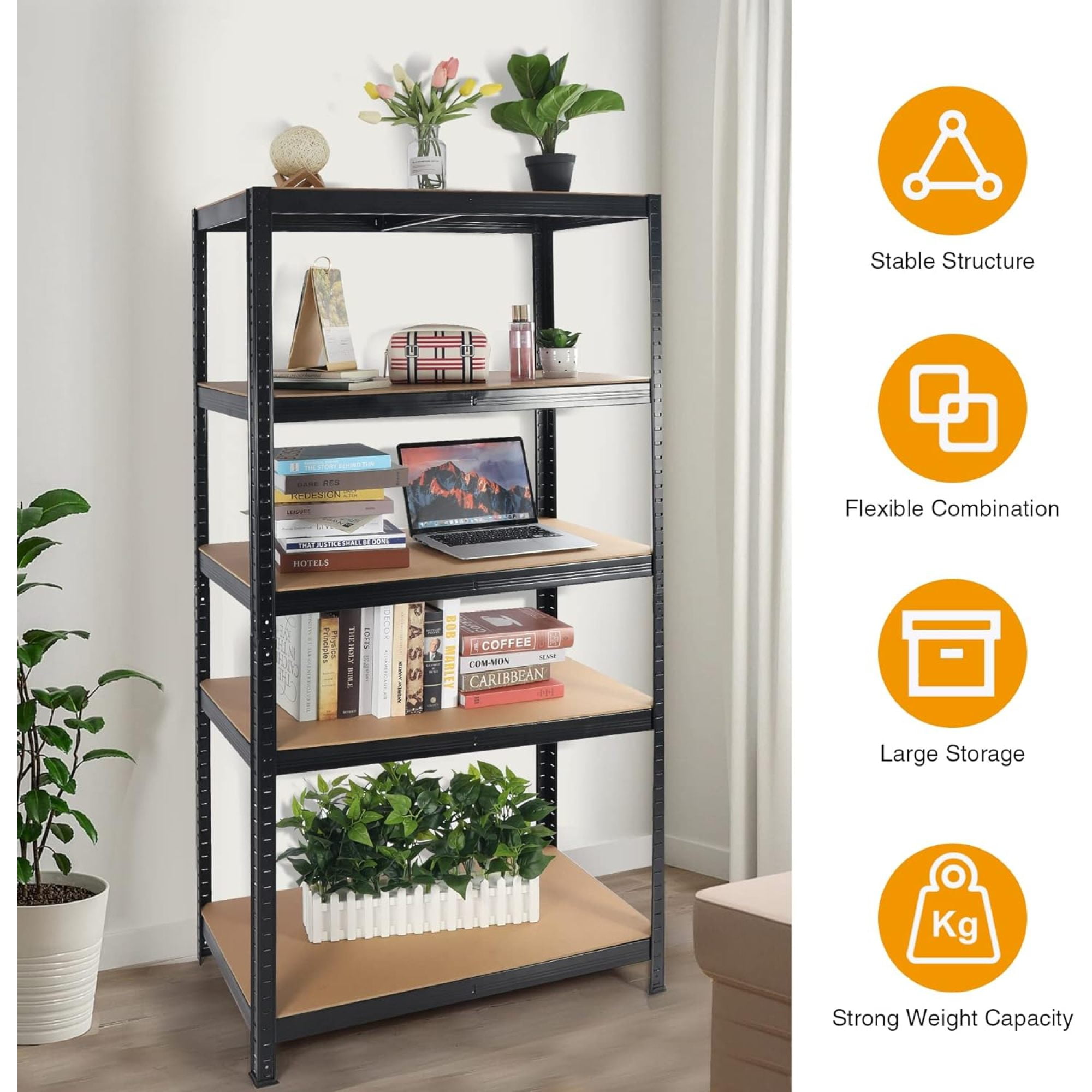 Jopath 5 Tier Storage Shelving Unit Adjustable Garage Storage Utility Rack Heavy Duty Shelves Organization Multipurpose Shelf for Warehouse Basement Pantry Black 71 "H x 35.5 "W x 15.8" D