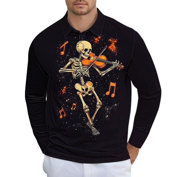 Men's Halloween Casual Long Sleeve Shirts Half Button Casual Pullover Trendy Fall Tops