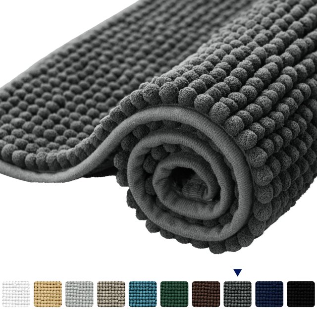 Subrtex Chenille Microfiber Non Slip Absorbent Soft and Thick Washable Dry Fast Noodle Bath Mat