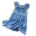 thumbnail image 2 of LYMAYTER Toddler Baby Girls Casual Demin Dresses Kids Summer Sleeveless Silky Sundress Skirt A-Line Party Jeans Dress 2-8T, 2 of 11
