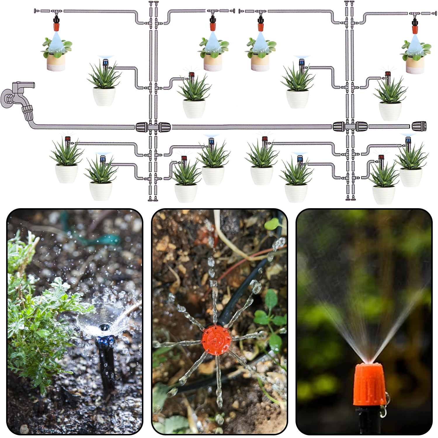 240FT Drip Irrigation System,Automatic Drip Irrigation Kit with 1/2 inch Hose 1/4 inch Distribution Tubing and Accessories,for Lawn Raised Bed Greenhouse Plant Watering System