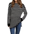 thumbnail image 4 of hirigin Women's Spring Autumn Casual Pullover Long Sleeve O Neck Side Split Striped Knitwear, 4 of 6