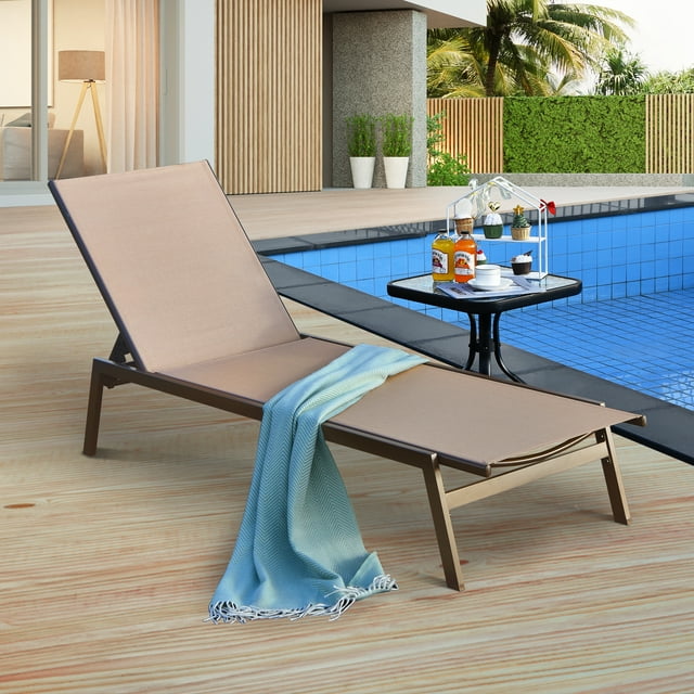 Patiojoy Chaise Longue de Patio avec Dossier Réglable à 6 Positions et Tissu Respirant Brun