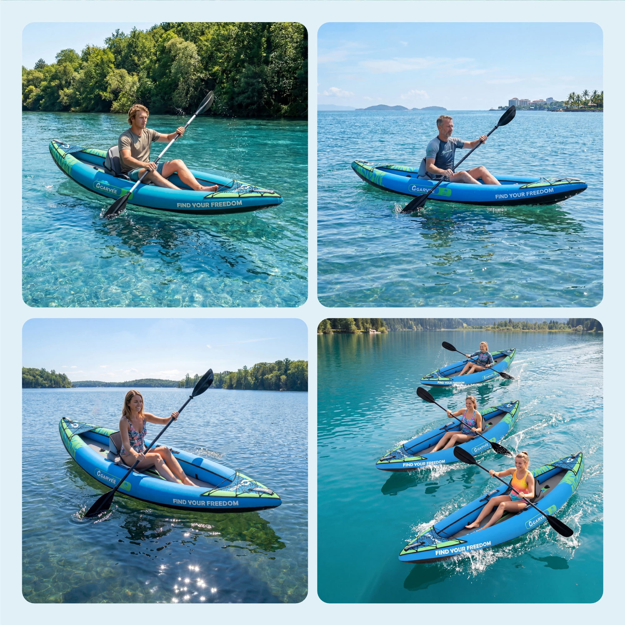 Garvee Inflatable Kayak Set for 1 Person, 118 x 36 x 16", Blue