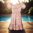 thumbnail image 4 of French Connection Girls' Floral Smocked Sundress with Puff Sleeves & Sweetheart Neck for Kids (Sizes 4-16), 4 of 8
