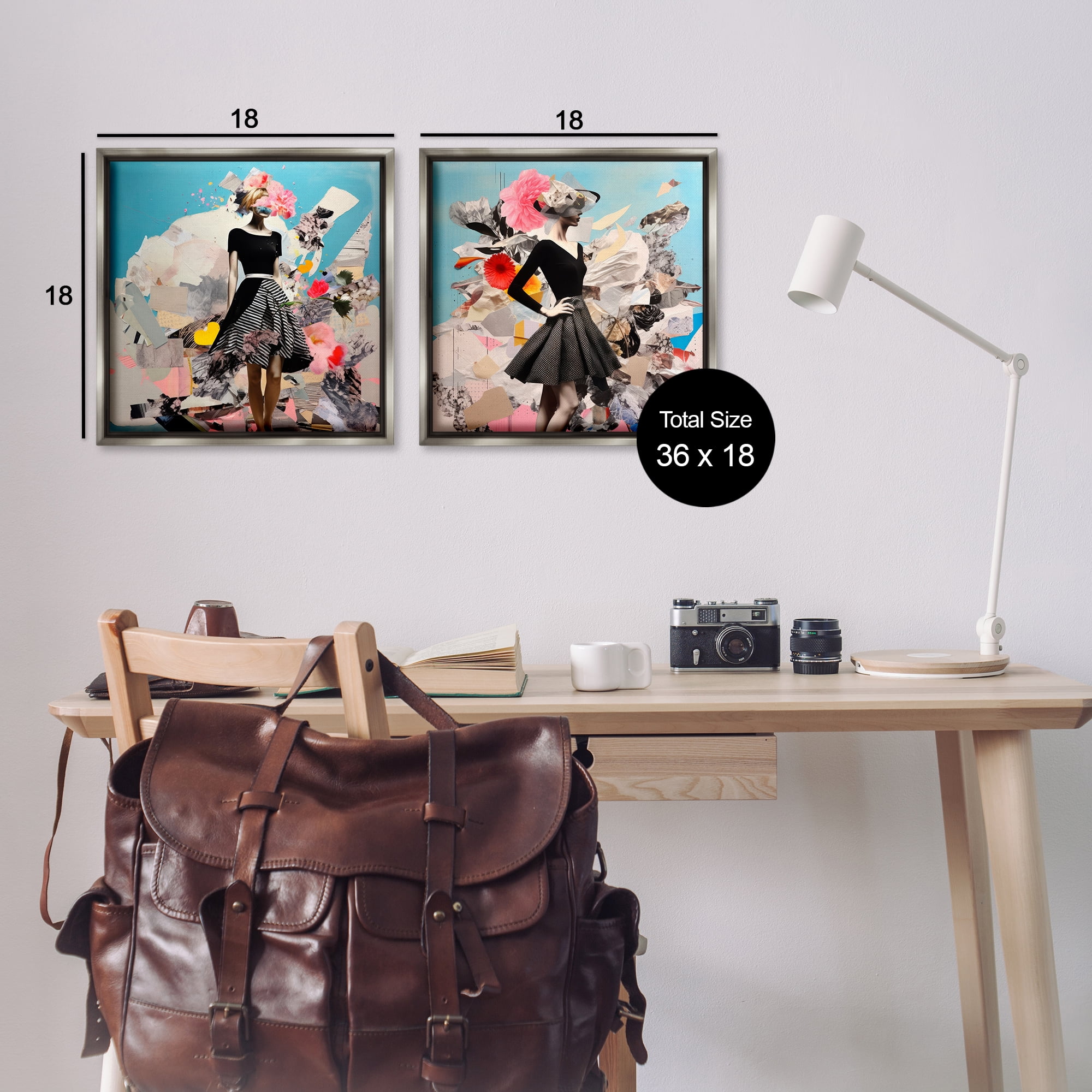 Stupell Industries Glam Fashion Figure Pose People Painting Gray Floater Framed Canvas Art Print Wall Art, 18 x 18, Set of 2