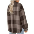 thumbnail image 7 of Stamzod Fall Winter Jackets for Women Fashion Plaid Printed Thicked Warm Fleece Jacket Women Casual Button Down Coats Outerwear with Pocket Brown XXL, 7 of 7