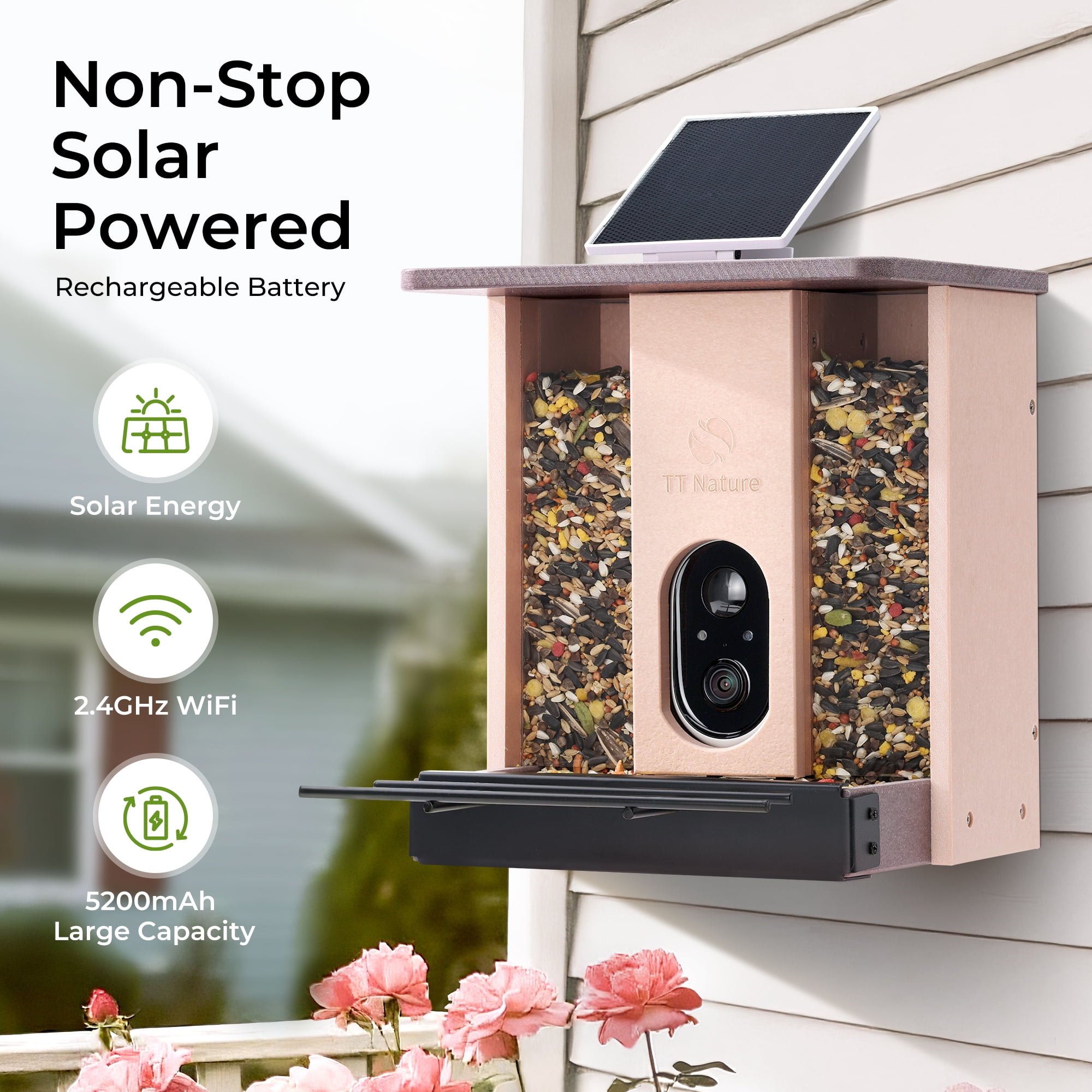 TT Nature HDPE Smart Bird Feeder with Camera, Solar Powered, AI Bird Identification, Auto Capture & Instant Alerts,  Perfect Gift for Bird Lovers