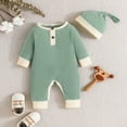 thumbnail image 2 of ABATAB Newborn Baby Romper Clothes Girl Boy Coming Home Outfit Cute Ribbed Knit One Piece Jumpsuit Clothes with Hat, 2 of 7