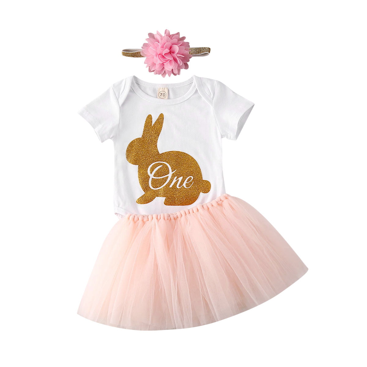 2PCs Easter Toddler Newborn Baby Girl Romper Jumpsuit V-Neck Lace Flying Sleeves Bunny Doll Princess Tutu Dress Bow Headband 0-24 Months Girls Bodysuit Crawling Pants Casual Clothes Set