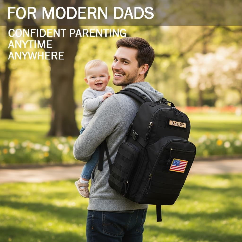 MIRACOL Diaper Bag Backpack for Dad: 40L XL Capacity Fits 1-3 Days Trip - Military Style with Daddy Patch for Active Dads - Ideal Gift for New Fathers & Husbands