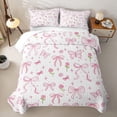 thumbnail image 2 of Erosebridal Pink Kawaii Bowknot Twin Quilt Set for Girls, Rose Flower Twin Coverlet Set, 2-Piece, 2 of 7