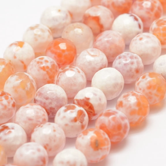 Faceted Natural Fire Agate Beads Strands Round Dyed Heated Orange 8mm Hole: 1mm 47pcs/strand 14 inch(35.6cm)