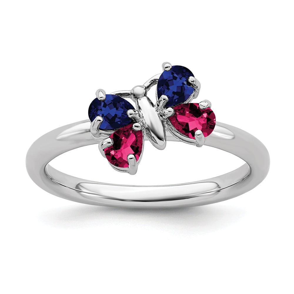 Ruby Sterling Silver Stackable Expressions Cr Cr Sapphire Butterfly Ring