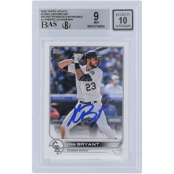 Kris Bryant Colorado Rockies Autographed 2022 Topps Update #US301 Beckett Fanatics Witnessed Authenticated 9/10 Card - Fanatics Authentic Certified