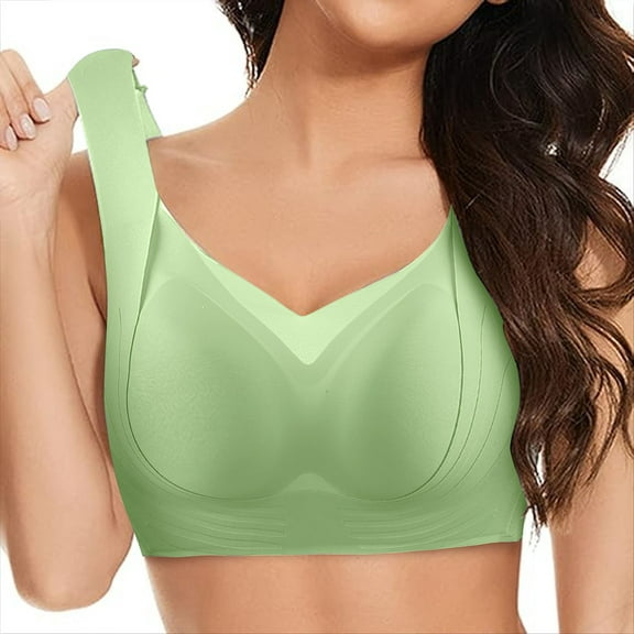 Yunmei Sports Bras for Women Women's Comfortable and Traceless Chest Gathered Without Rings Soft Support Collar Closure Anti Drop Bra Seamless Bras for Women Green Xxl
