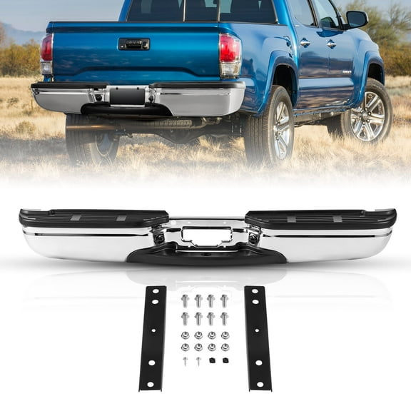 VEVOR Rear Step Bumper, Compatible with 1999-2007-Ford F250/Ford F350 Super Duty, Chrome Steel Back Bumper, Assembly Replacement Rear Bumper with License Plate Light and Step Pad, for FO1101141