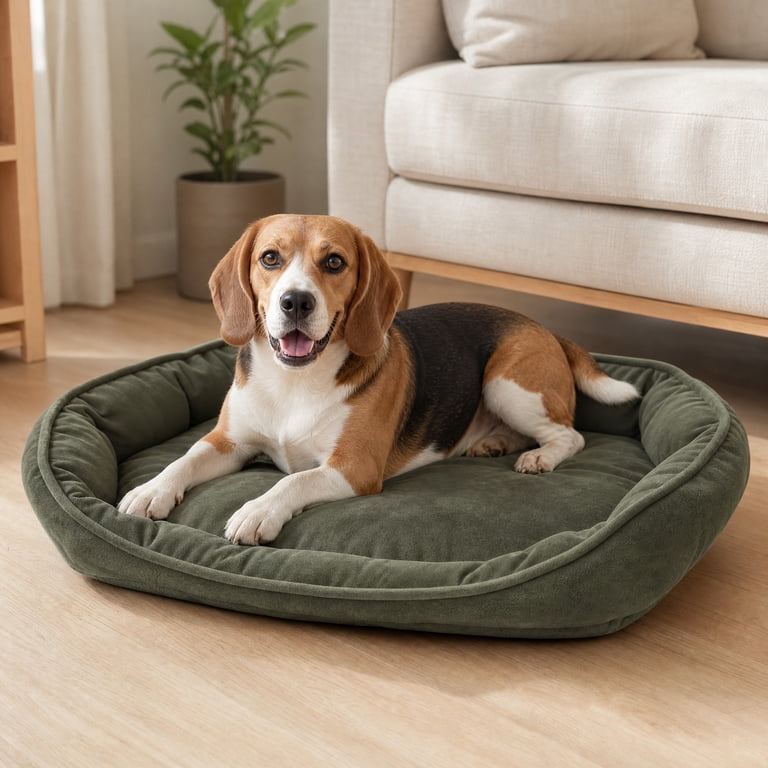 Vibrant Life Small Velvet Tufted Cuddler Pet Bed, Green photo 3