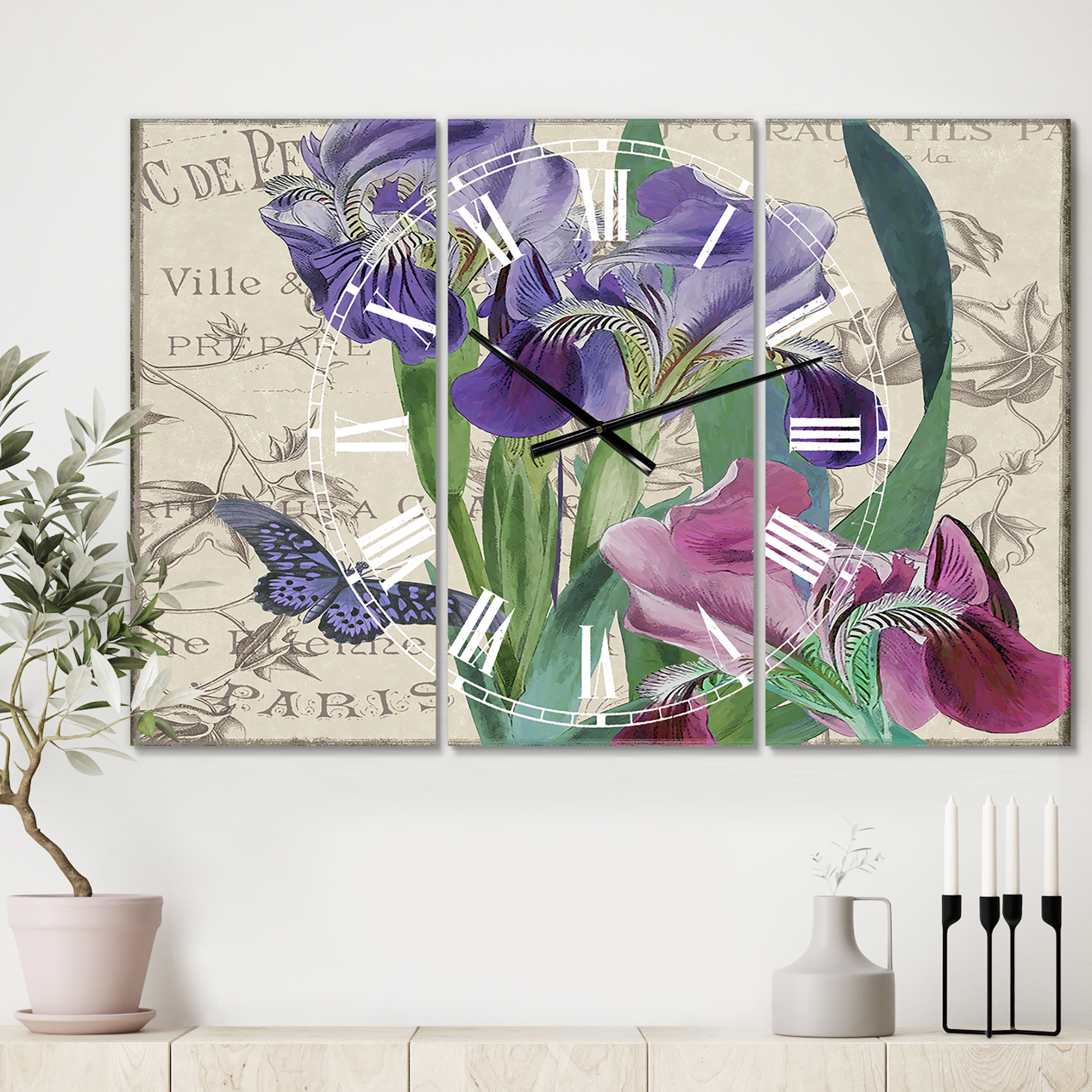 Designart 'Vintage Flowers III' Oversized Cottage Wall Clock