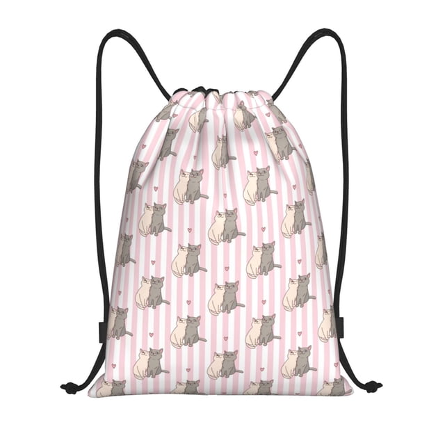 Fotbe Heart Cat Bolsa Mochila con Cordón Estampada, Bolsa de Gimnasio Deportiva, Bolsa Cinch, Bolsa con Cordón para Hombres y Mujeres-Small