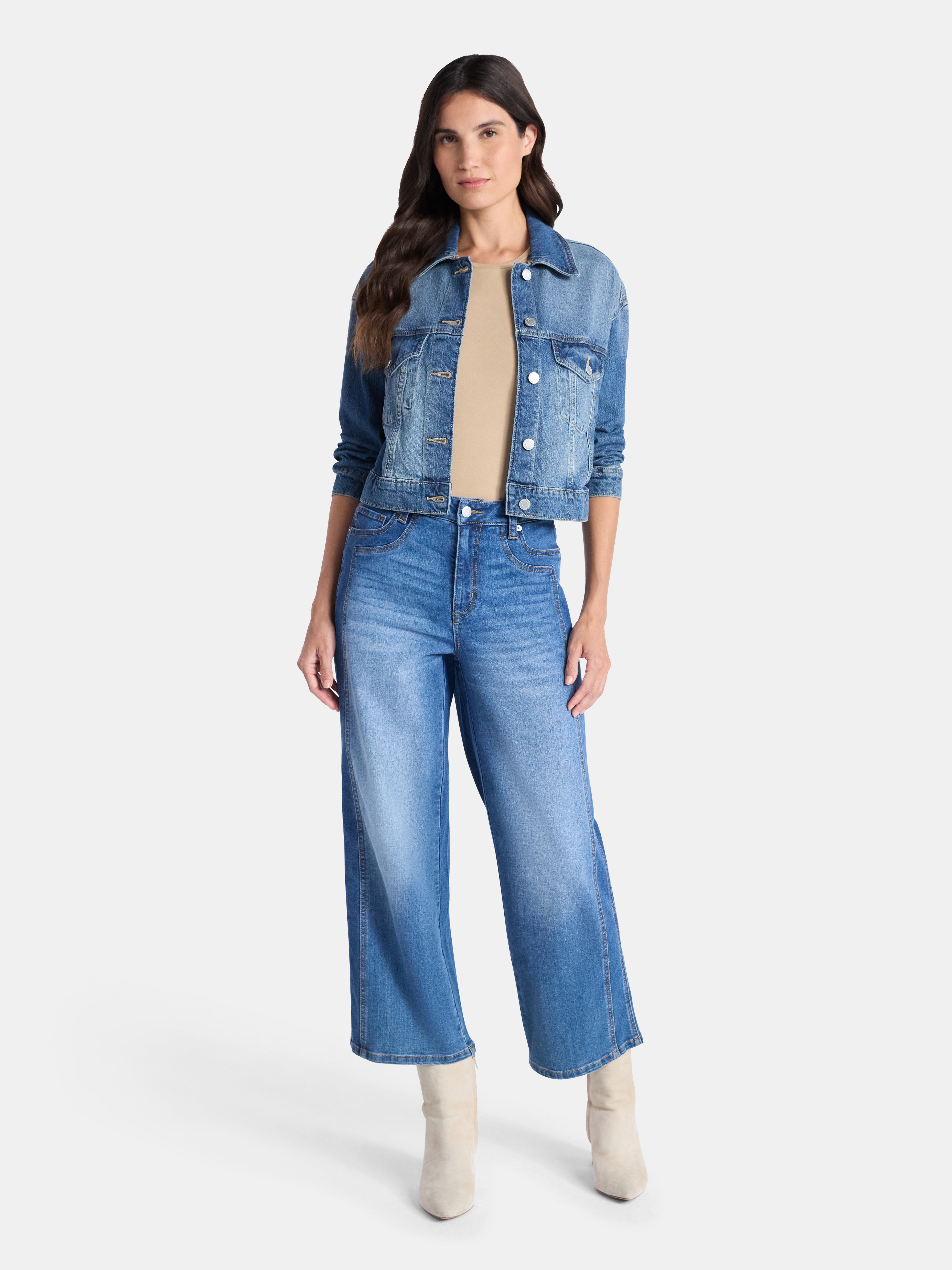 Time and Tru Women’s Cropped Denim Jacket, Sizes XS-3XL