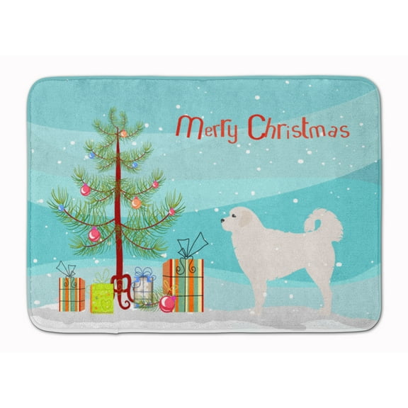 Polish Tatra Sheepdog Merry Christmas Tree Machine Washable Memory Foam Mat