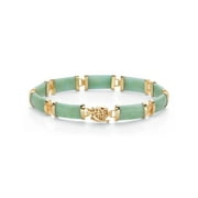 PalmBeach Jewelry Genuine Green Jade 18k Gold-Plated Rectangular Link Bracelet 7.5"