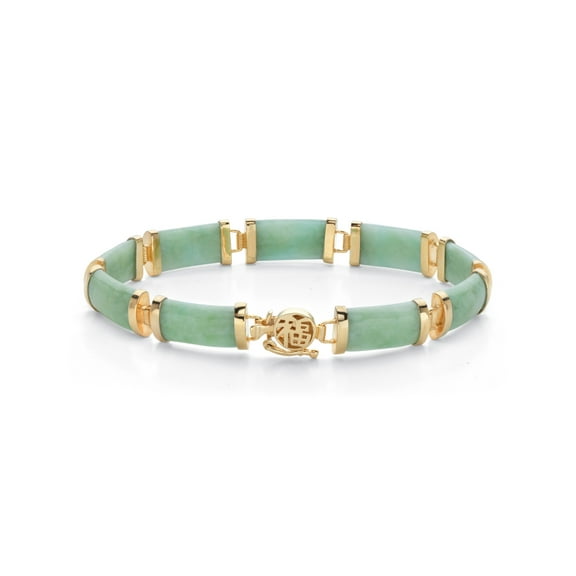 PalmBeach Jewelry Genuine Green Jade 18k Gold-Plated Rectangular Link Bracelet 7.5"