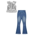 thumbnail image 4 of dPois Kids Girls Clothes Sequins Mermaid Flutter Sleeve Shirt Top with Flare Leg Jeans Pants Set 2Pcs Silver 12, 4 of 6