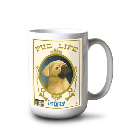 

15 fl oz Ceramic Mug Pug Retro Record Ad Dishwasher & Microwave Safe