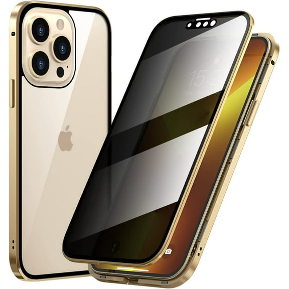 Compatible with iPhone 13 Pro Max Magnetic Case with Built in Privacy Screen Protector Anti Spy Tempered Glass Slim Metal Aluminum Shockproof Cover Hard Drop Proof Protective 6.7 inch Purple