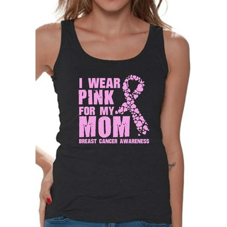 Awkward Styles I Wear Pink For My Mom T Shirt for Women Pink Girls Tank Top Cancer Shirt Support T Shirt I Wear Pink For My Mom Tank Top Women's Pink Ribbon Tank Breast Cancer Awareness