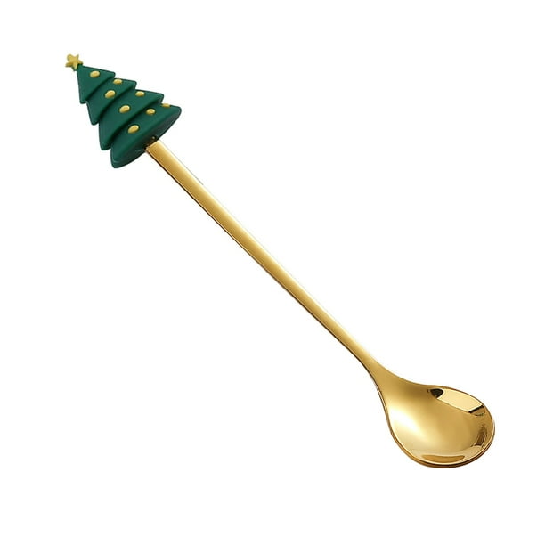 Pisexur Batería de cocina Cuchara navideña de acero inoxidable, regalo, cuchara de postre, cuchara colgante navideña, vajilla para la cocina del hogar