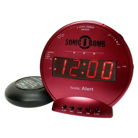 Sonic Alert SA-SBB500SS-R Sonic Bomb Vibrating Alarm Clock - (Best Vibrating Alarm Clock For Deaf)