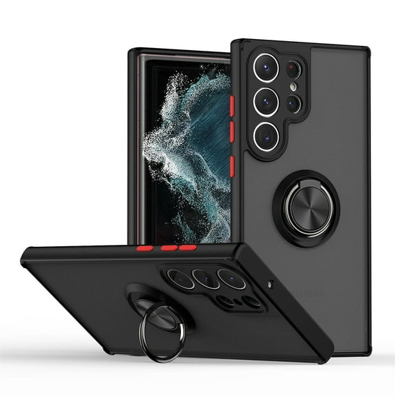 For Samsung Galaxy S23 Plus / SM-S916 Impact Metal Ring Holder Stand Magnetic Car Mount Protective Hybrid Case Cover Black