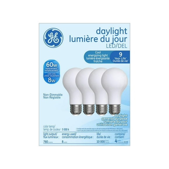 General Electric 8W LED A19 Daylight Glass Light Bulb