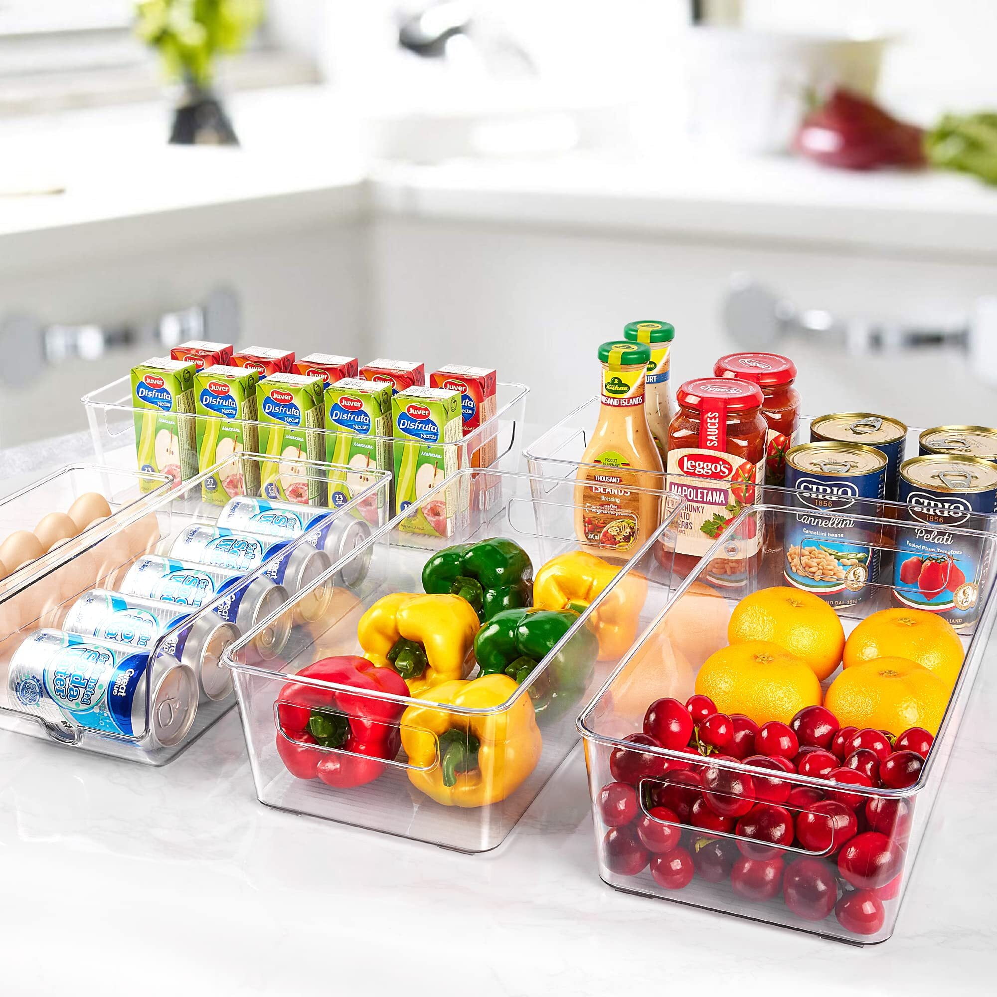 Vtopmart 6 PCS Clear Plastic Storage Bins, Pantry Organizer Containers with  Handle for Refrigerator, Fridge, Cabinet, Kitchen, Countertops, Cupboard
