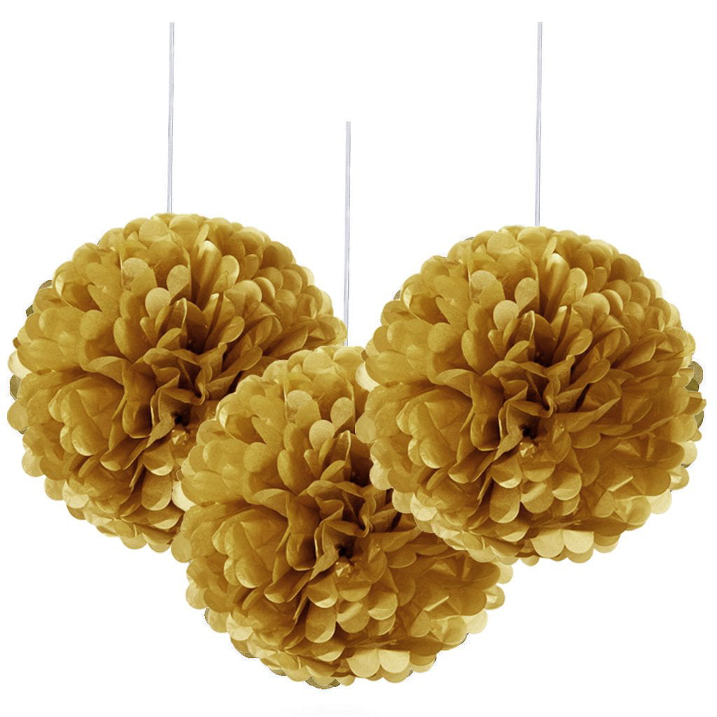 BalsaCircle 6 pcs Gold 6 in wide Paper Pom Poms Balls - Wedding Bridal Event Birthday Party Decorations Supplies