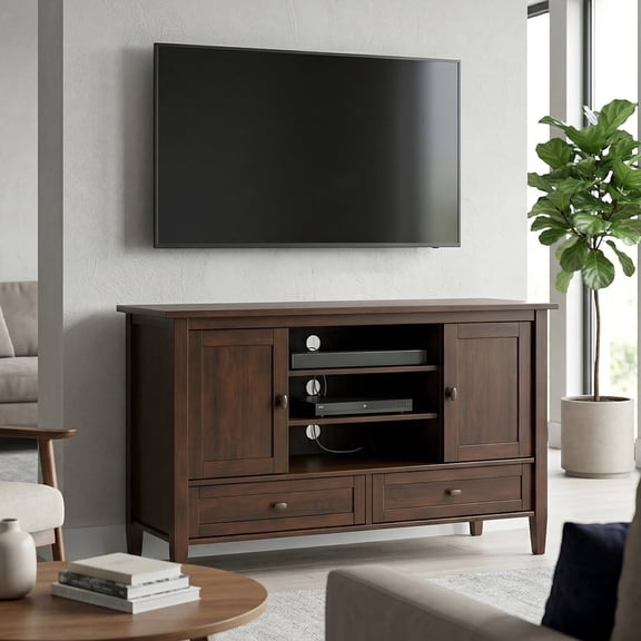 Simpli Home Warm Shaker 47 inch Wide Solid Wood TV Stand in Russet Brown For TVs up to 50 inches