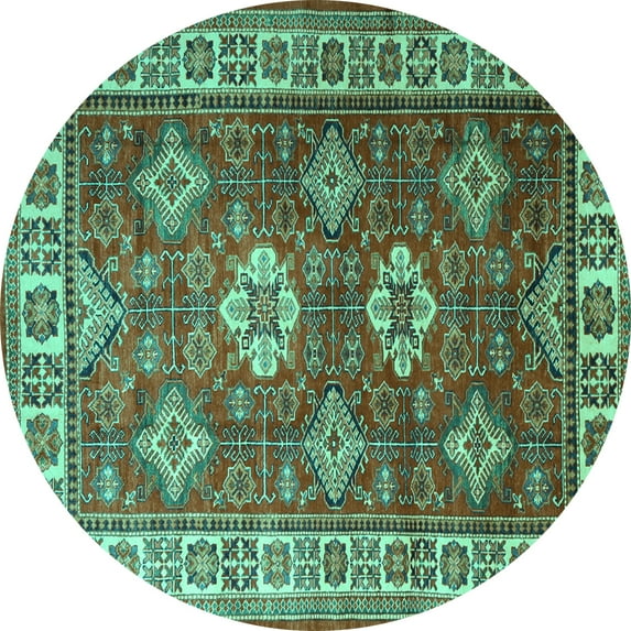 Ahgly Company Machine Washable Indoor Round Persian Turquoise Blue Traditional Area Rugs, 6' Round