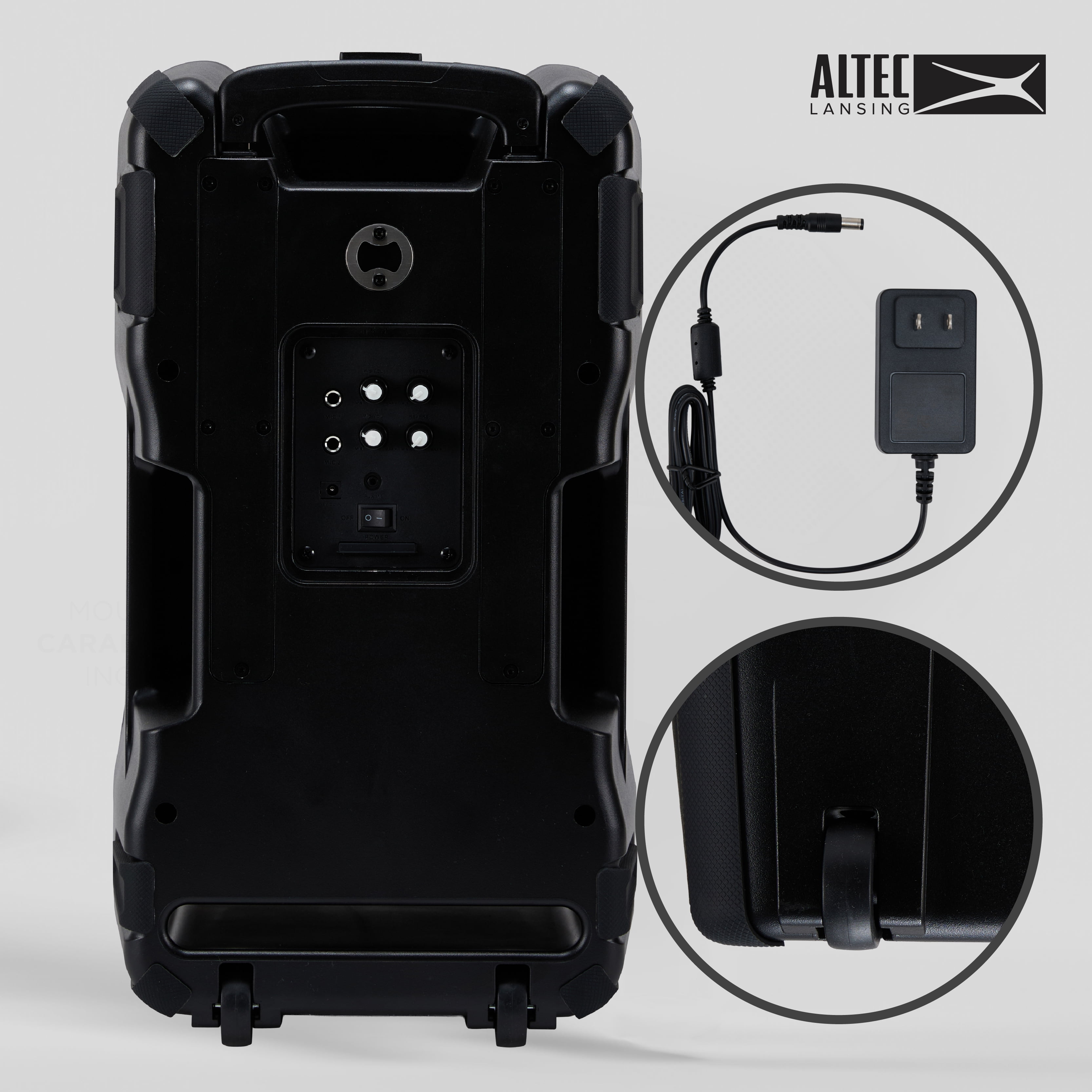Altec Lansing Sonic Boom 120 Bluetooth Party Speaker, 120W IP67 Waterproof Portable Speaker with Wheels & Handle, Up to 12H playtime & LED Party Lights, Bass Boost, FM Radio, Karaoke Mic/AUX Input
