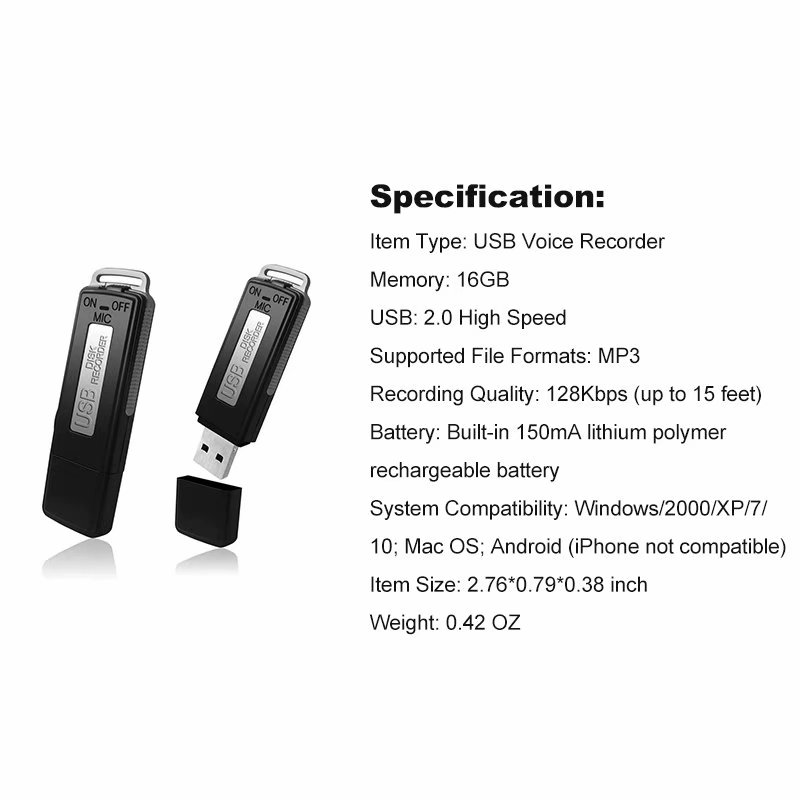 16GB USB Voice Recorder Mini Recorder Sound Audio Recorder for Lecture  Meeting Pocket Voice Recorder Dictaphone Small Recording Device | Walmart  Canada