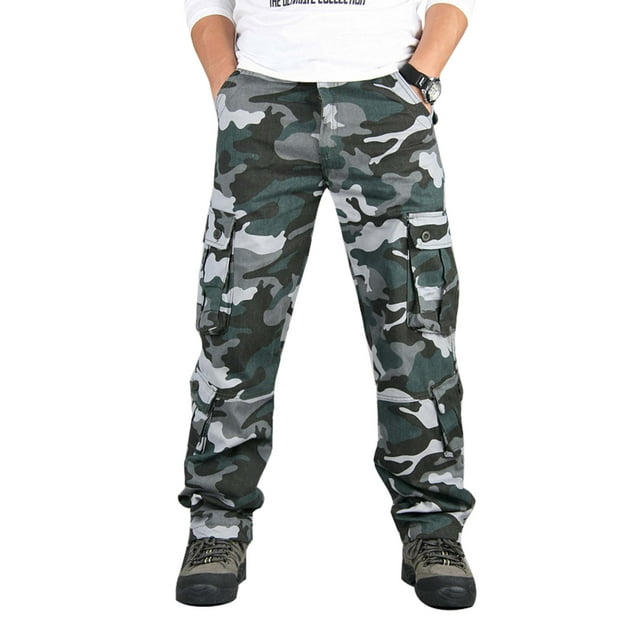Frontwalk Mens Cargo Pants Camouflage Relaxed Fit Camo Print Trouser with Pockets Blue 38