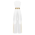 thumbnail image 2 of YiZYiF Women 2 Piece Praise Dance Outfits Sleeveless Color Block Asymmetric Overlay Dress with Pants White L, 2 of 7