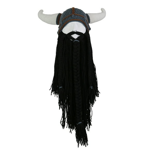 LeJulyeekay Womens Funny Hats Halloween Knit Viking Beard Hat Creative Wig Beanie Removable Beard